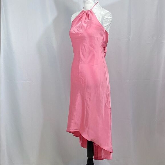 Alice + Olivia Rayni Satin Halterneck High Low Midi-Dress size 0 - Picture 4 of 11